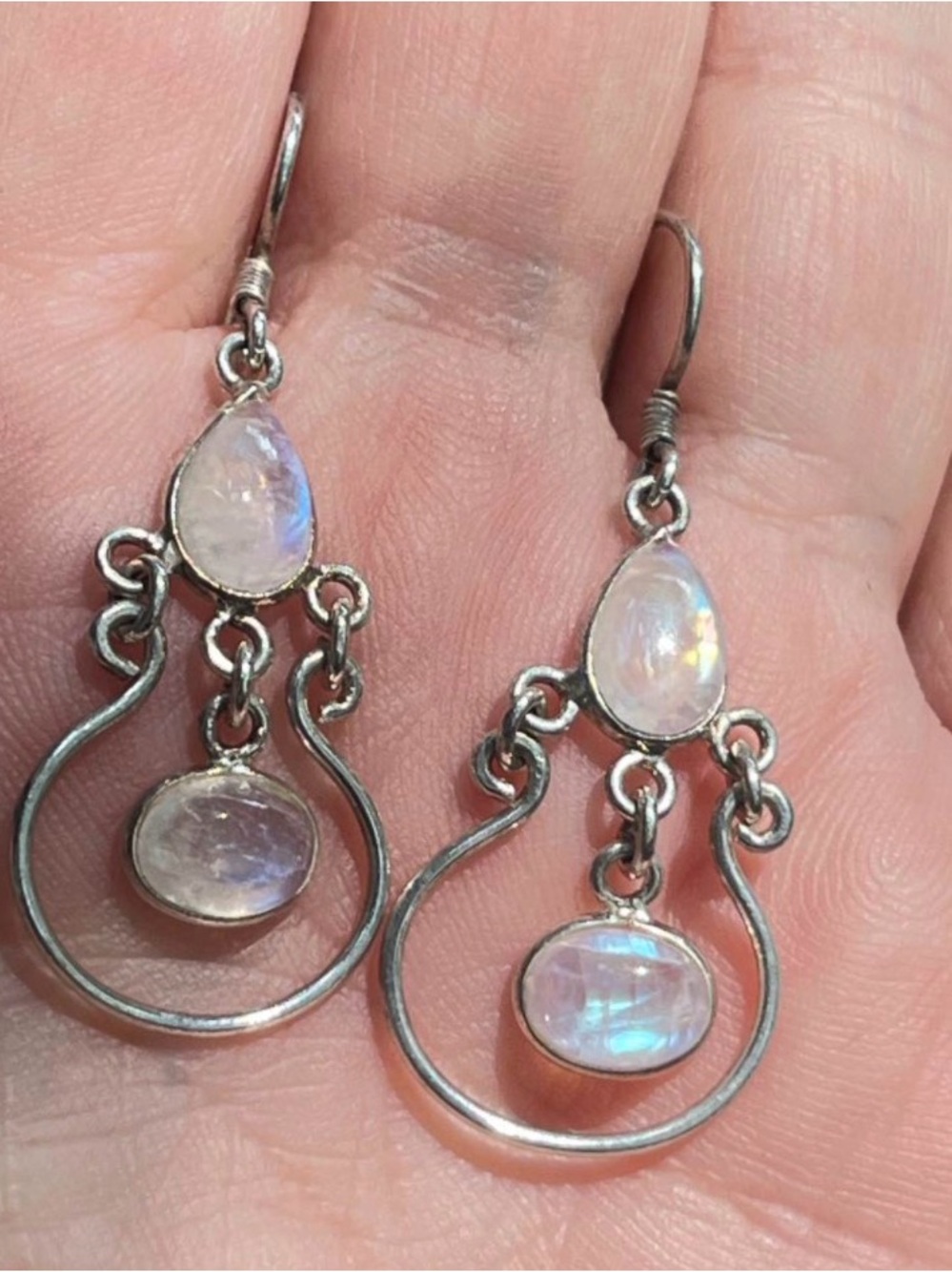 Sterling Silver Moonstone Drop Earrings - Iridescent White - Picture 2 of 5